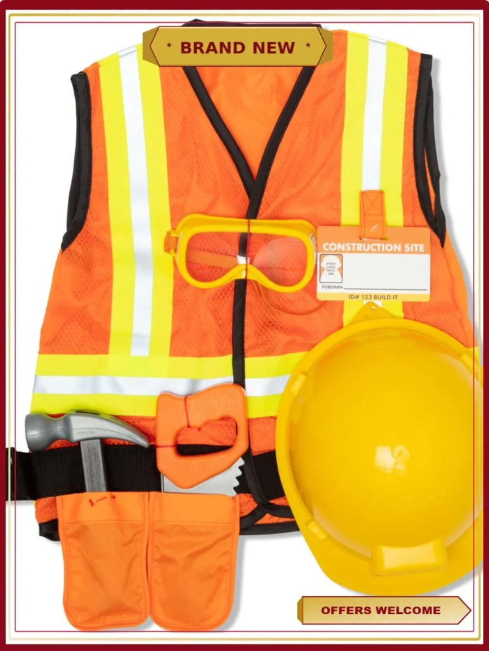 Kids Pretend Play Construction Costume Set 6 pcs